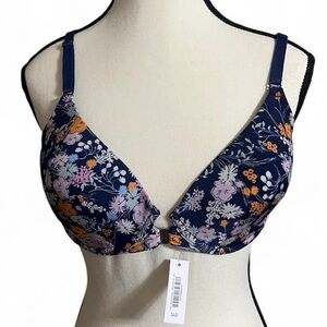 2/$24 Adore Me Bra Sz 34D Navy Floral Bra w/Lace Feminine Cottagecore Fairy